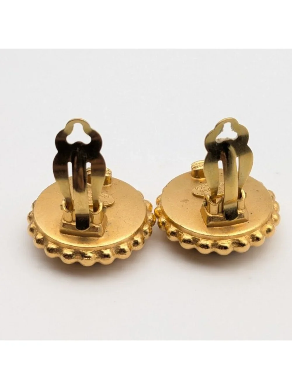 Chanel Earrings CC Logo Gold Black Vintage